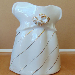 Vintage White Dress Vase w/ Gold Accent